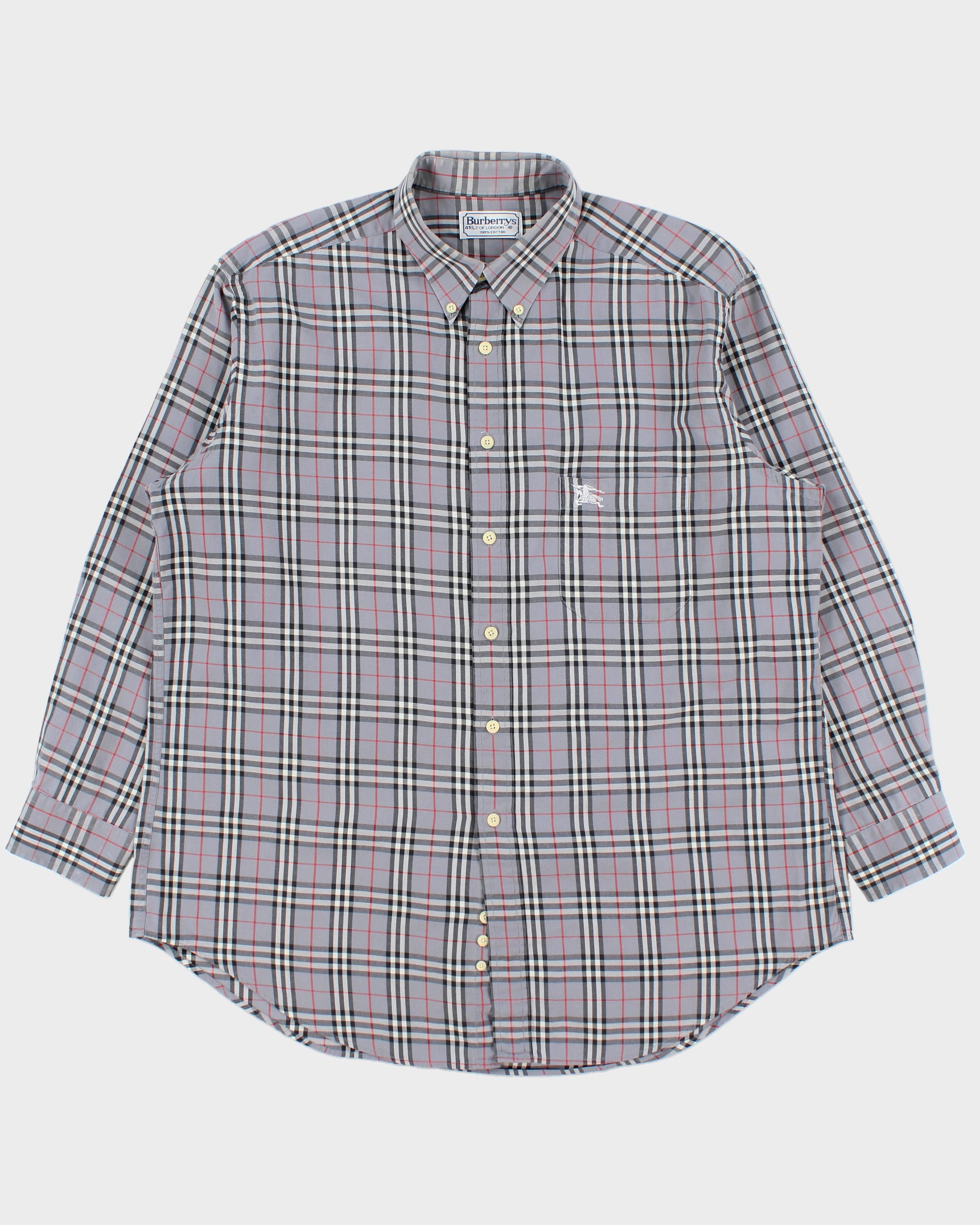 Vintage 1990s Burberry Grey Nova Check Classic Long Sleeve Shirt - L