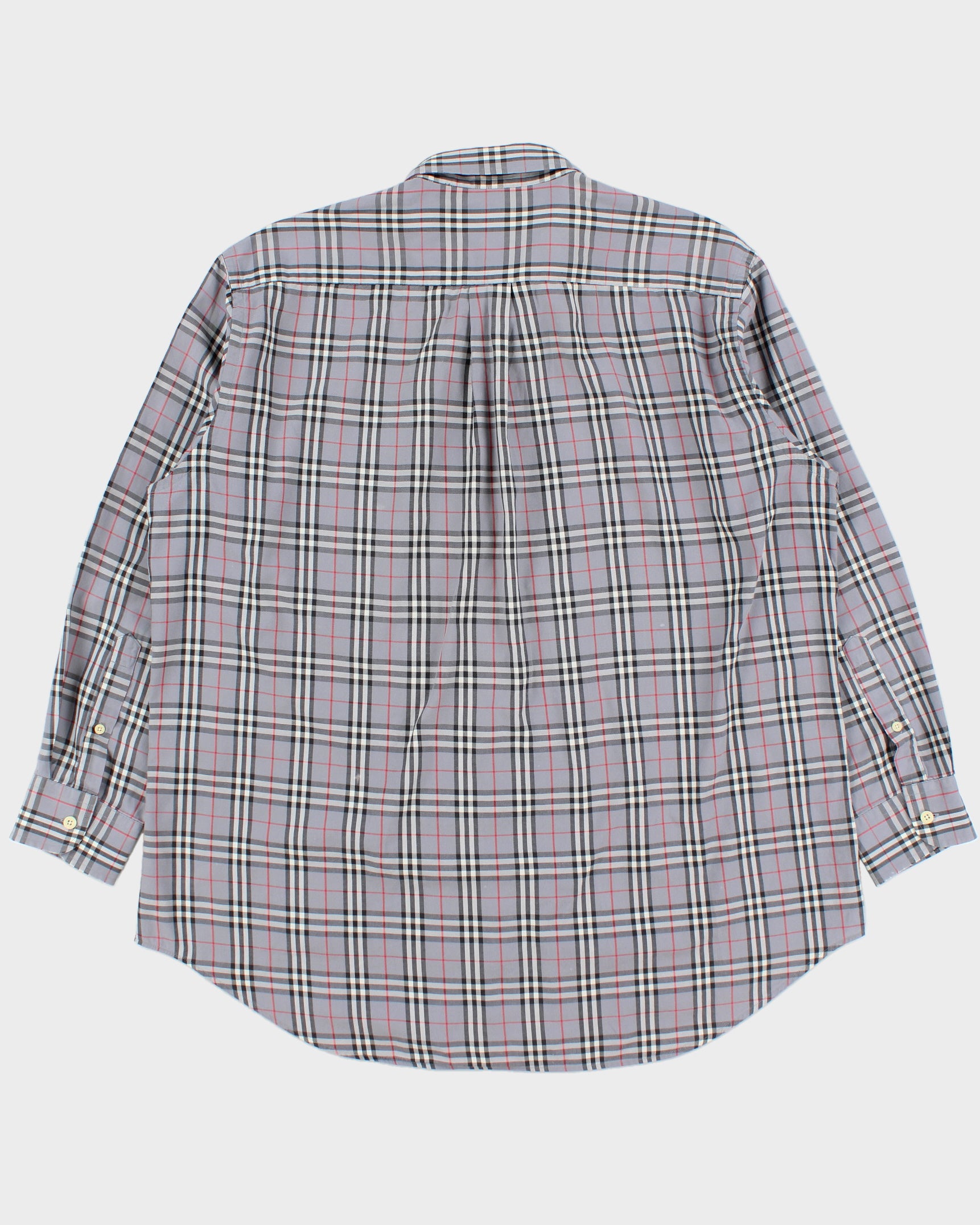 Vintage 1990s Burberry Grey Nova Check Classic Long Sleeve Shirt - L