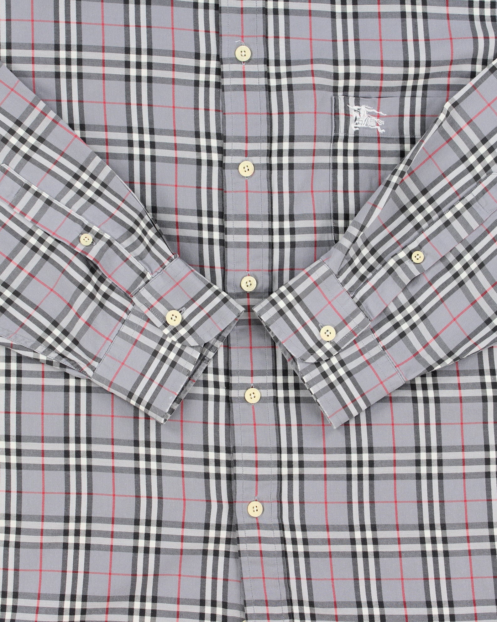 Vintage 1990s Burberry Grey Nova Check Classic Long Sleeve Shirt - L