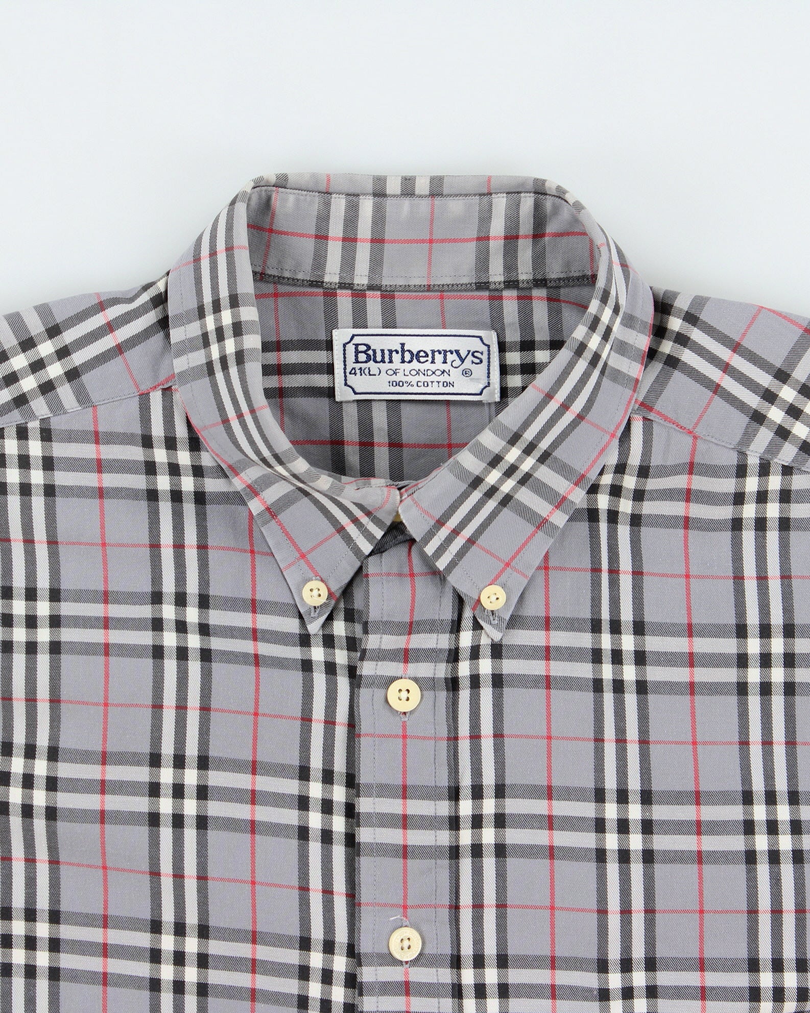 Vintage 1990s Burberry Grey Nova Check Classic Long Sleeve Shirt - L