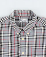 Vintage 1990s Burberry Grey Nova Check Classic Long Sleeve Shirt - L