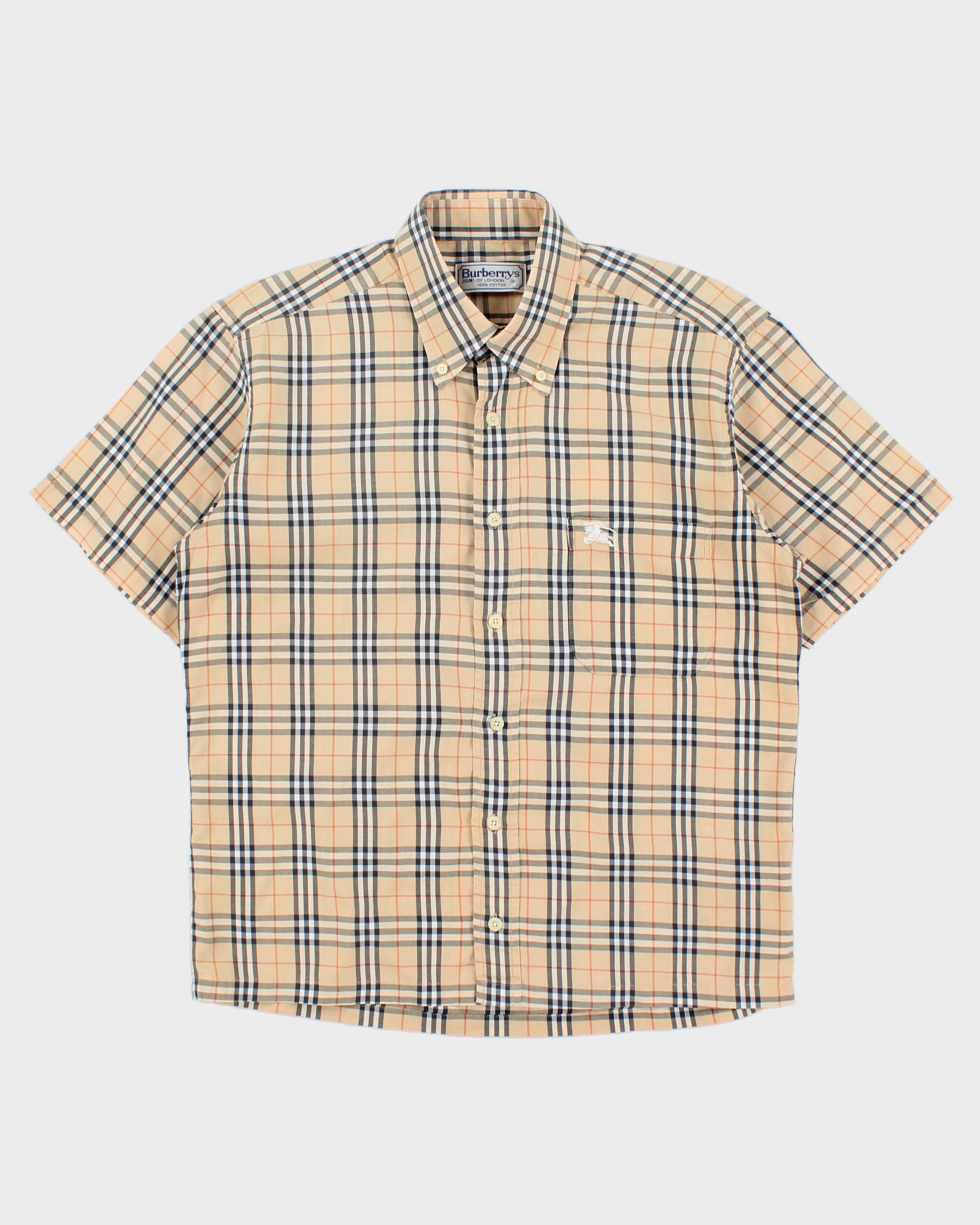 Vintage 1990s Burberry Classic Nova Check Short Sleeve Shirt - L