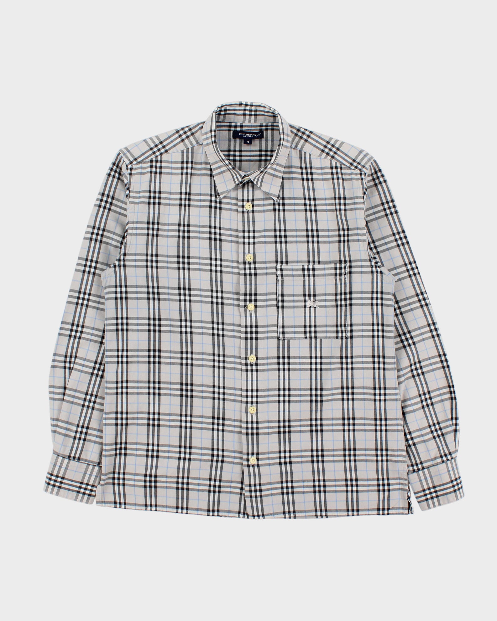 Vintage Y2K 00s Burberry Pale Grey Nova Check Classic Long Sleeve Shirt - M