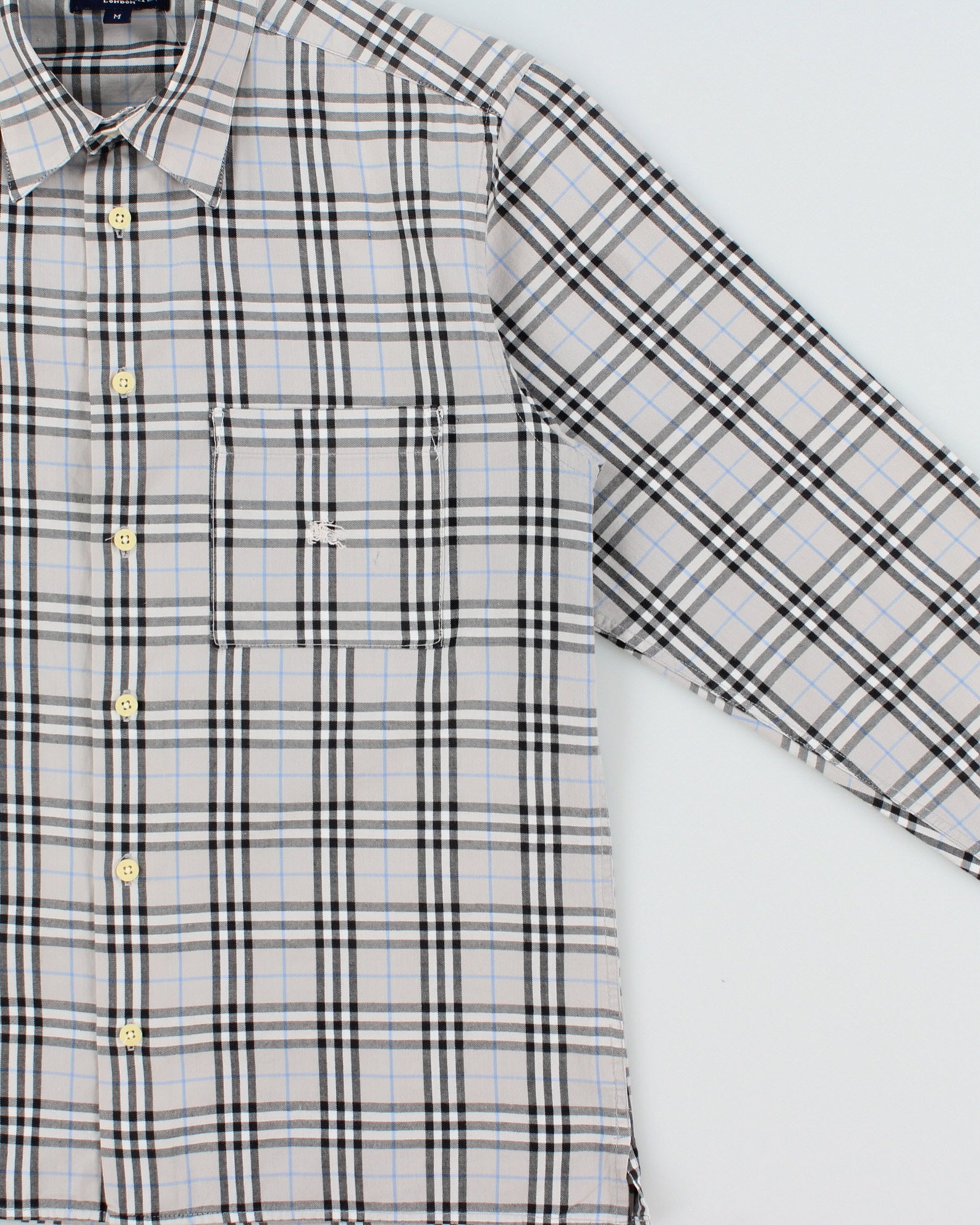 Vintage Y2K 00s Burberry Pale Grey Nova Check Classic Long Sleeve Shirt - M