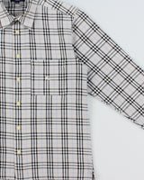 Vintage Y2K 00s Burberry Pale Grey Nova Check Classic Long Sleeve Shirt - M