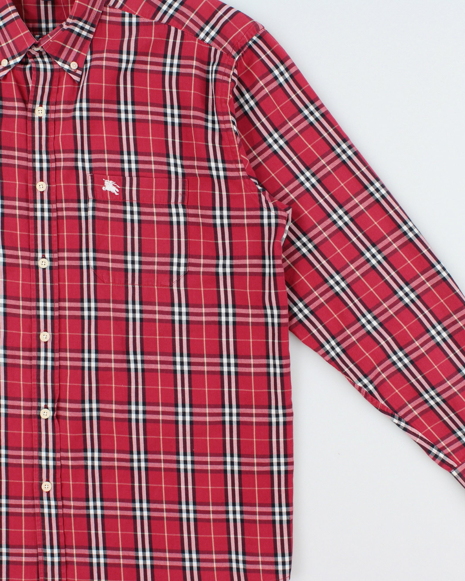 Vintage Y2K 00s Burberry Red Nova Check Classic Long Sleeve Shirt - XL