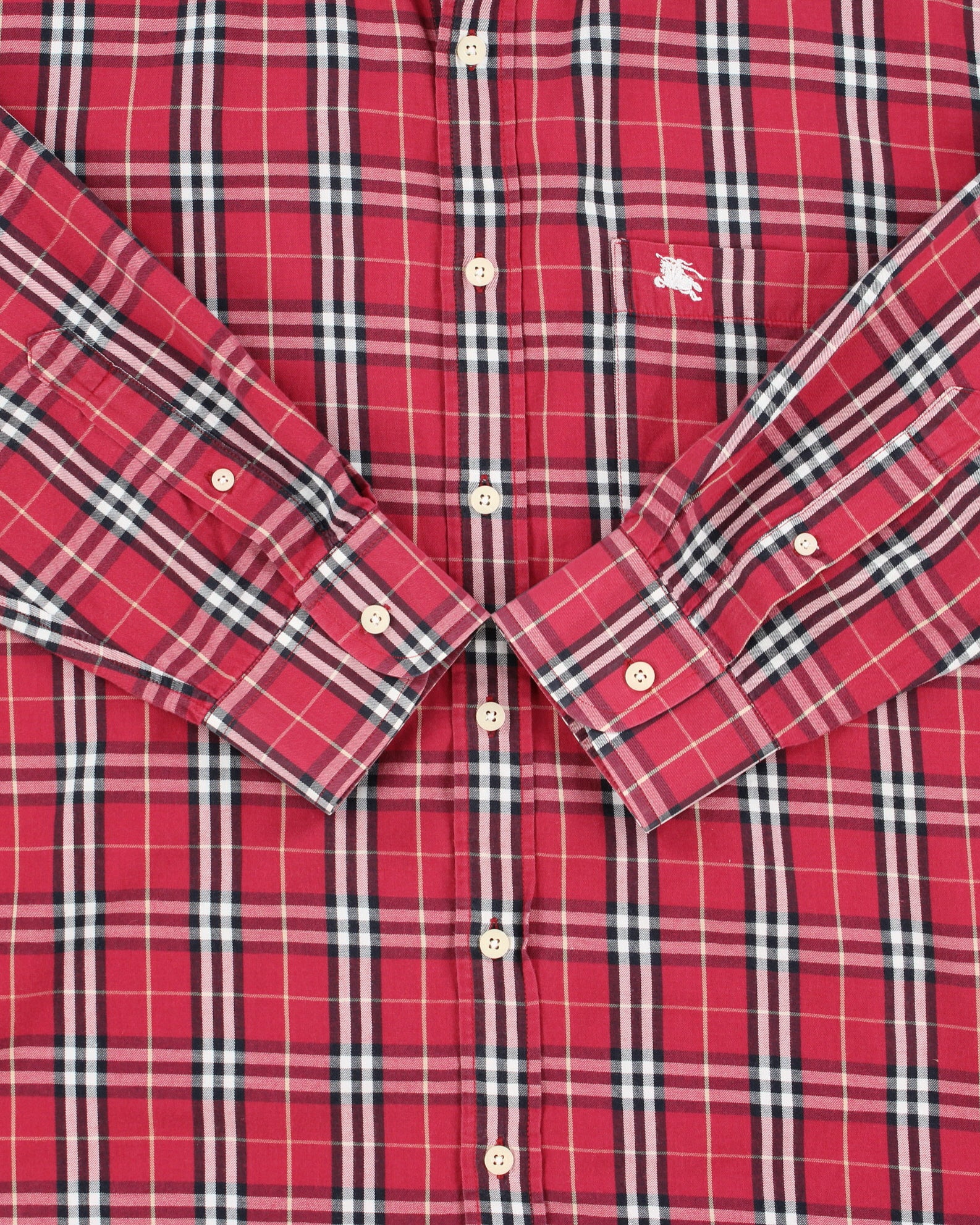 Vintage Y2K 00s Burberry Red Nova Check Classic Long Sleeve Shirt - XL