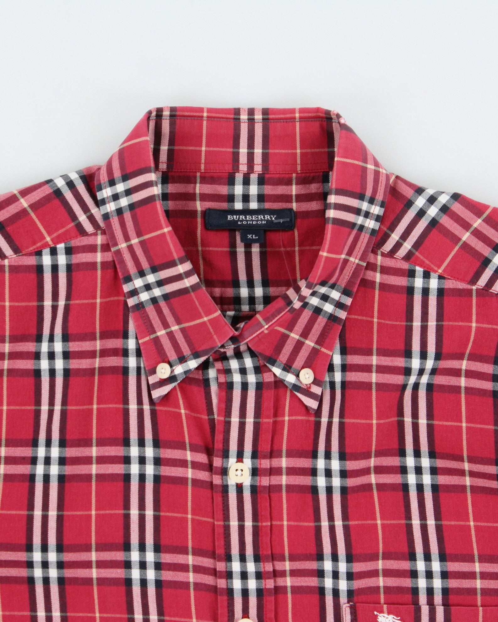 Vintage Y2K 00s Burberry Red Nova Check Classic Long Sleeve Shirt - XL