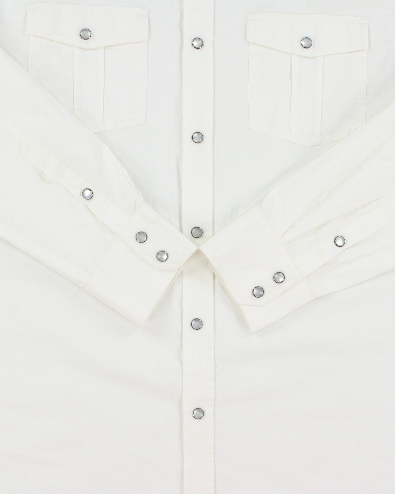 Vintage DH3 White Pearl Snap Button Modern Fit Long Sleeve Western Shirt - L