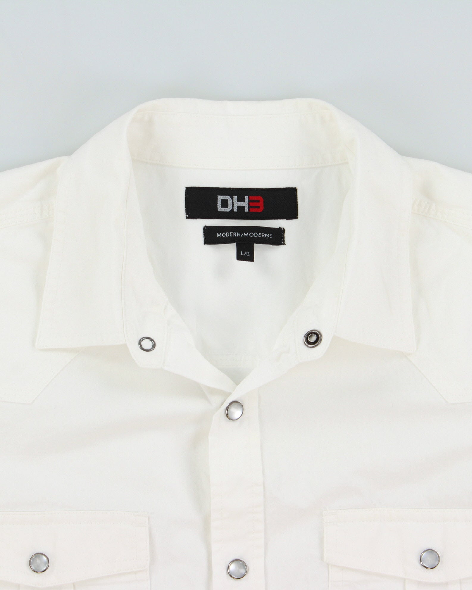 Vintage DH3 White Pearl Snap Button Modern Fit Long Sleeve Western Shirt - L