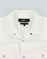 Vintage DH3 White Pearl Snap Button Modern Fit Long Sleeve Western Shirt - L