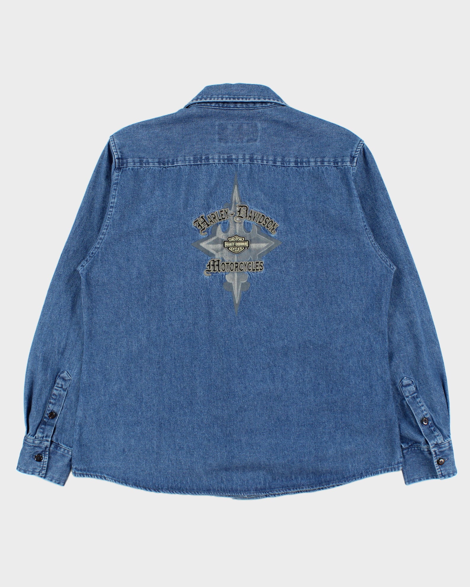 Vintage 1990s Harley Davidson Denim Long Sleeve Shirt - L