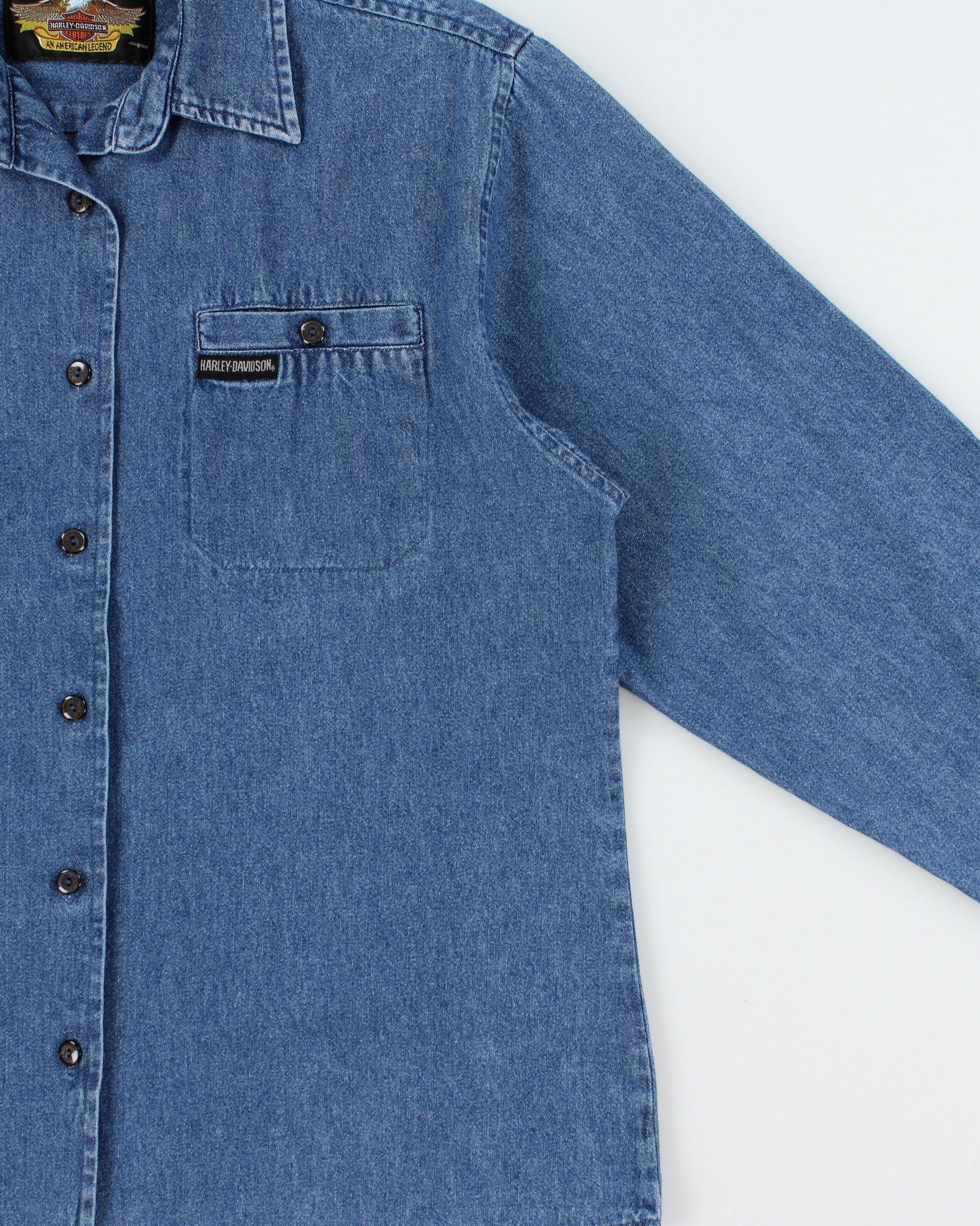 Vintage 1990s Harley Davidson Denim Long Sleeve Shirt - L
