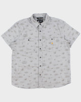 Vintage Carhartt Pale Grey Rugged Flex Camping Print Short Sleeve Pocket Shirt - XL