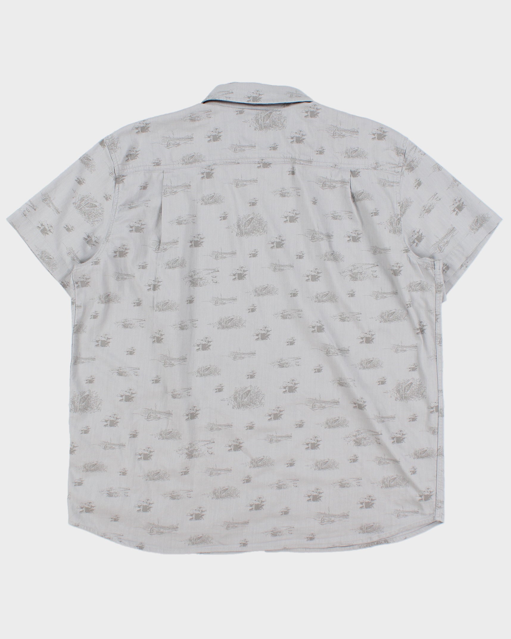 Vintage Carhartt Pale Grey Rugged Flex Camping Print Short Sleeve Pocket Shirt - XL