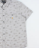 Vintage Carhartt Pale Grey Rugged Flex Camping Print Short Sleeve Pocket Shirt - XL