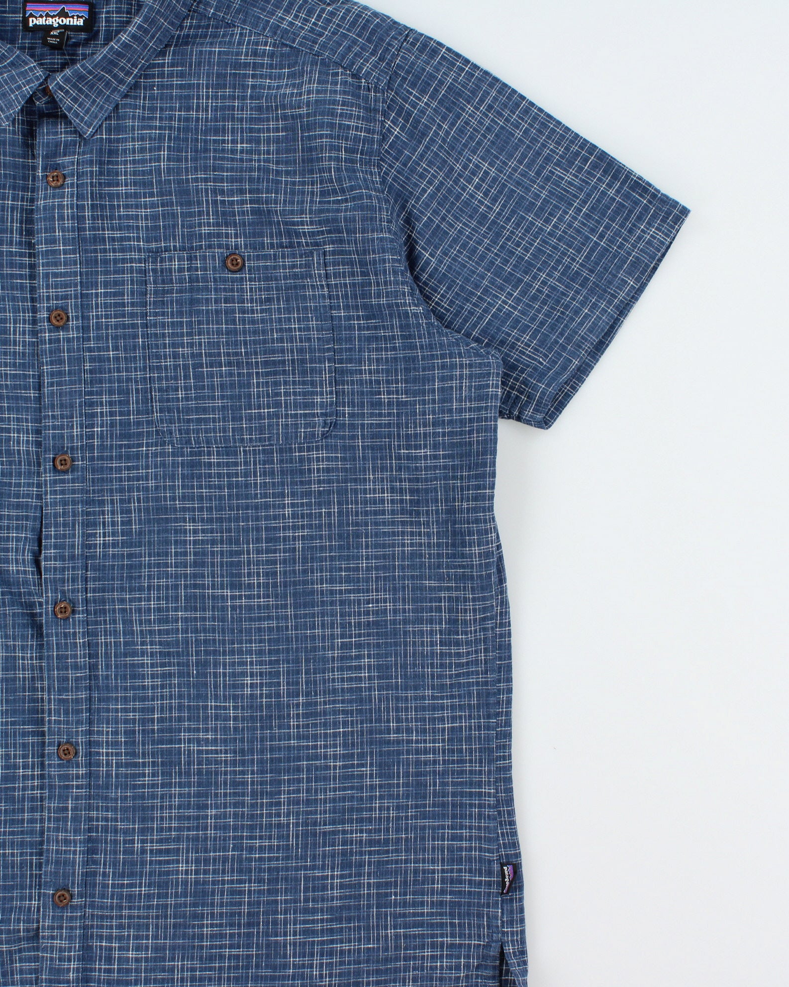 Vintage Patagonia Fade Check Hemp Blend Short Sleeve Pocket Shirt - XXL