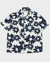 Folk Floral Striped Seersucker Short Sleeve Cuban Collar Shirt - L