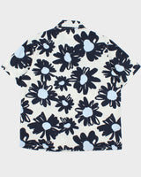 Folk Floral Striped Seersucker Short Sleeve Cuban Collar Shirt - L