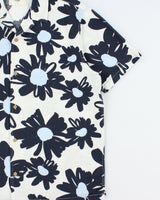 Folk Floral Striped Seersucker Short Sleeve Cuban Collar Shirt - L