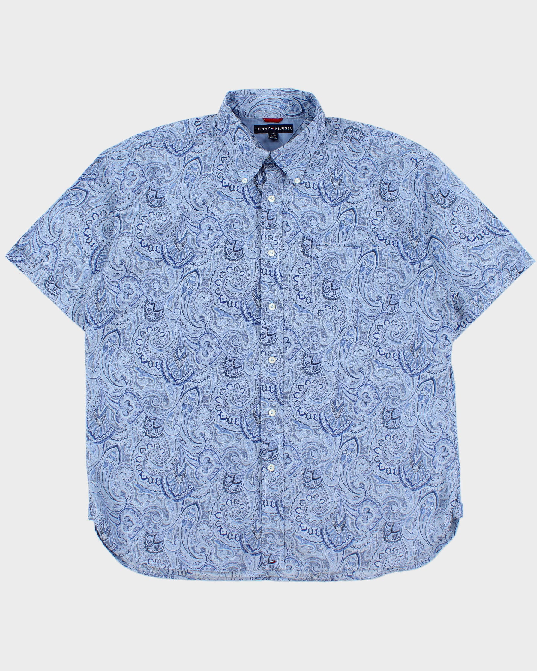Vintage Tommy Hilfiger Sky Blue Paisley Regular Fit Short Sleeve Shirt - XL