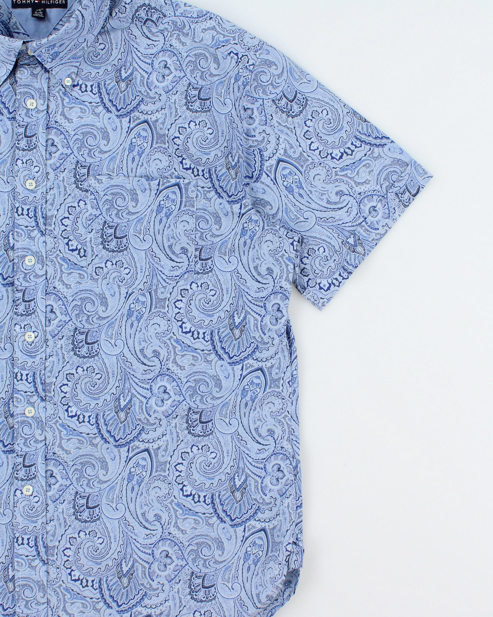Vintage Tommy Hilfiger Sky Blue Paisley Regular Fit Short Sleeve Shirt - XL