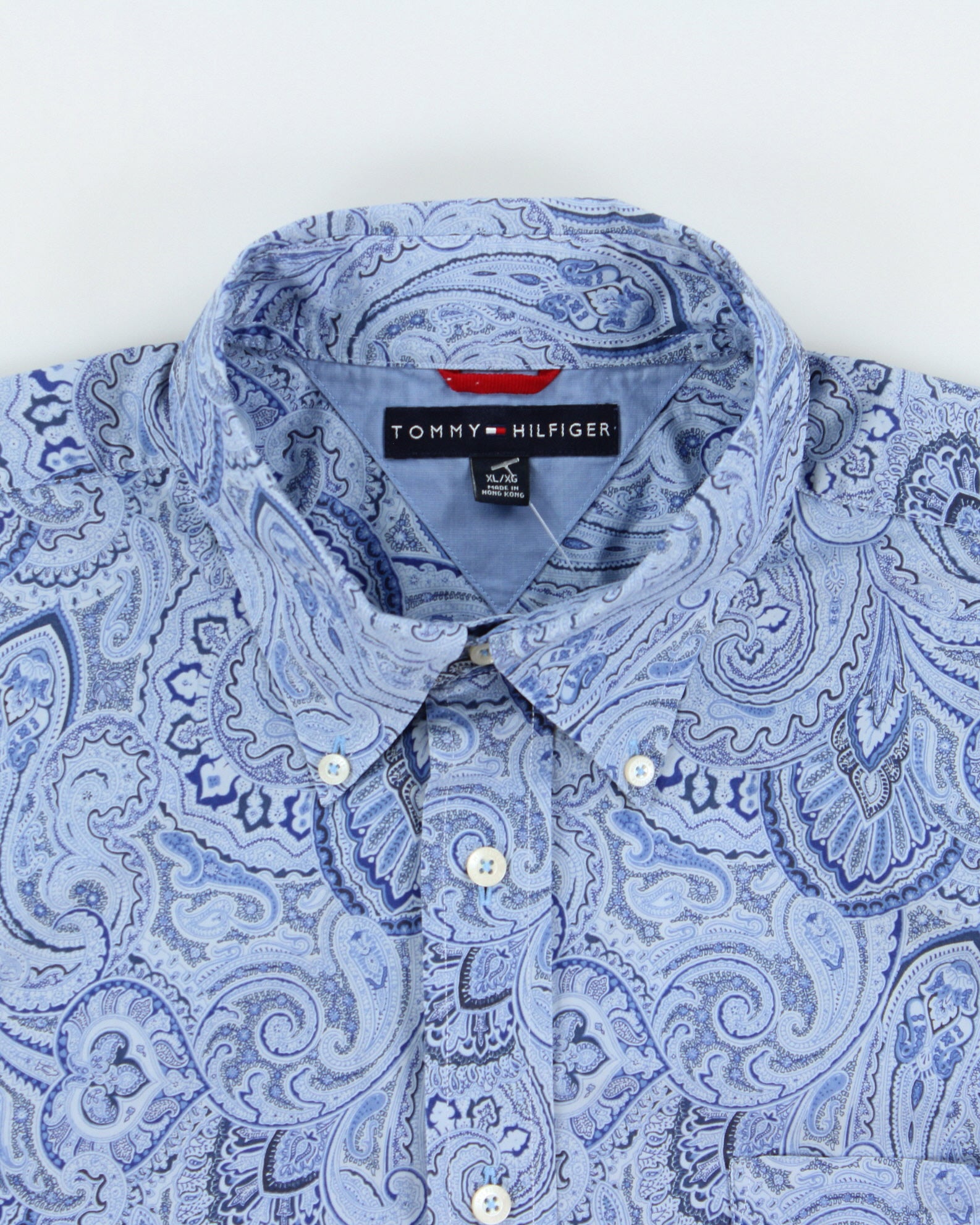Vintage Tommy Hilfiger Sky Blue Paisley Regular Fit Short Sleeve Shirt - XL
