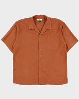 Vintage Y2K 00s Tommy Bahama Clay Brown Silk Embroidered Cafe Paradise Hawaiian Shirt - XL