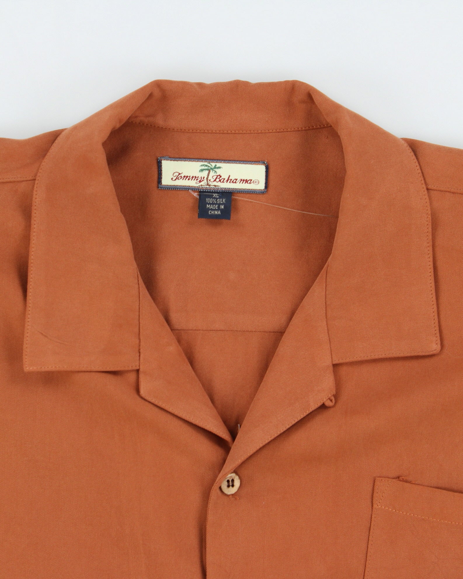 Vintage Y2K 00s Tommy Bahama Clay Brown Silk Embroidered Cafe Paradise Hawaiian Shirt - XL