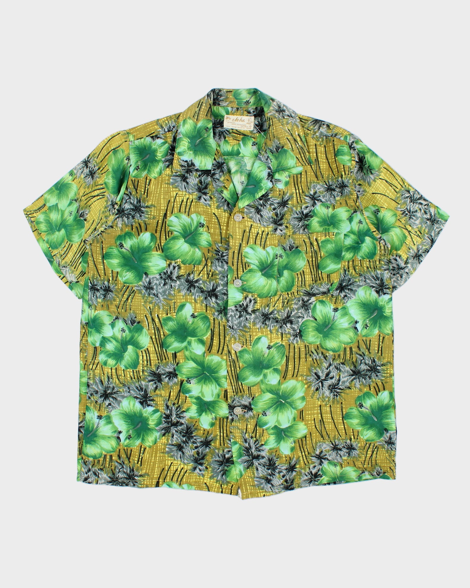 Vintage 1980s Aloha Authentic Hand-Screened Originals Floral Tiki Hawaiian Shirt - M