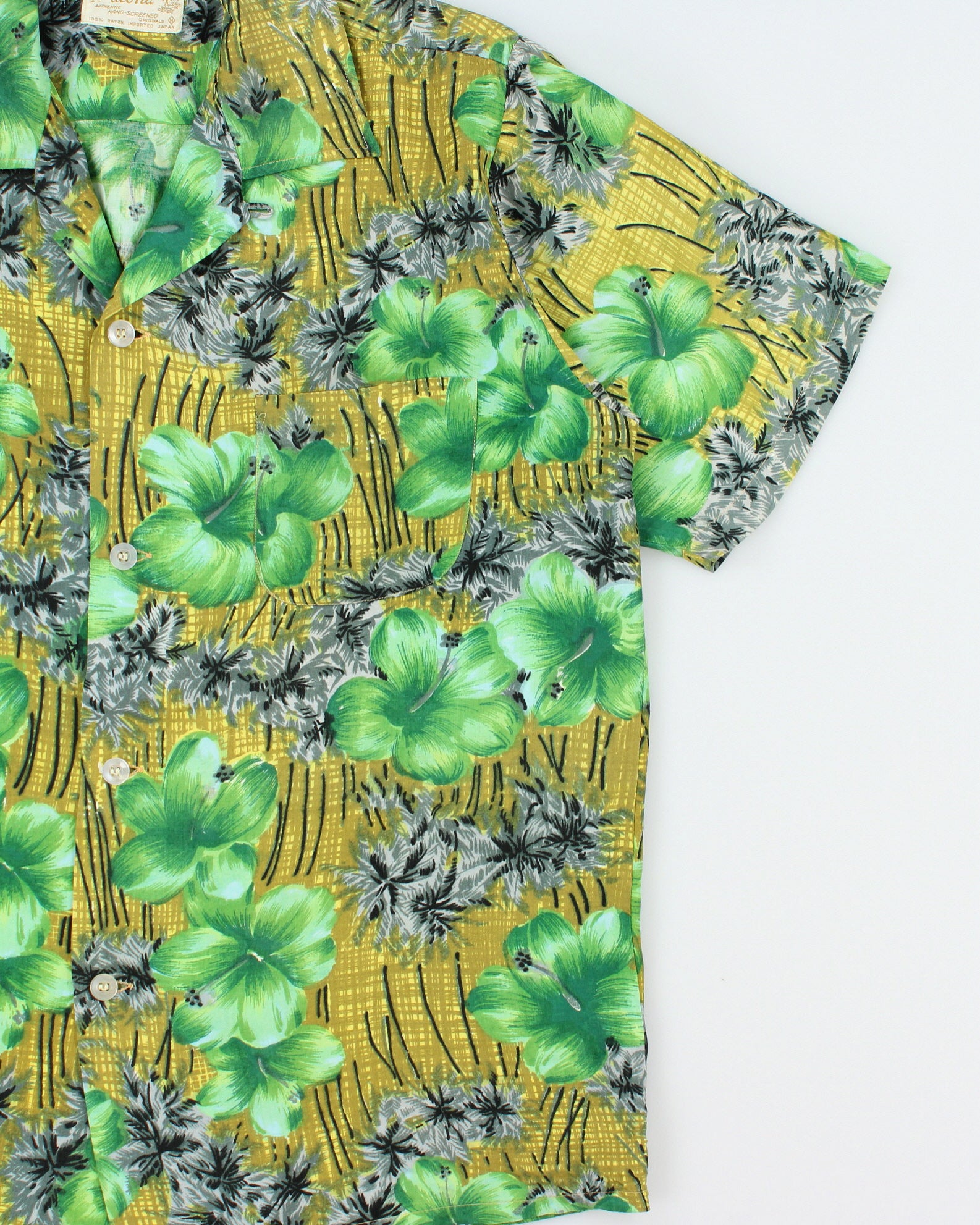 Vintage 1980s Aloha Authentic Hand-Screened Originals Floral Tiki Hawaiian Shirt - M