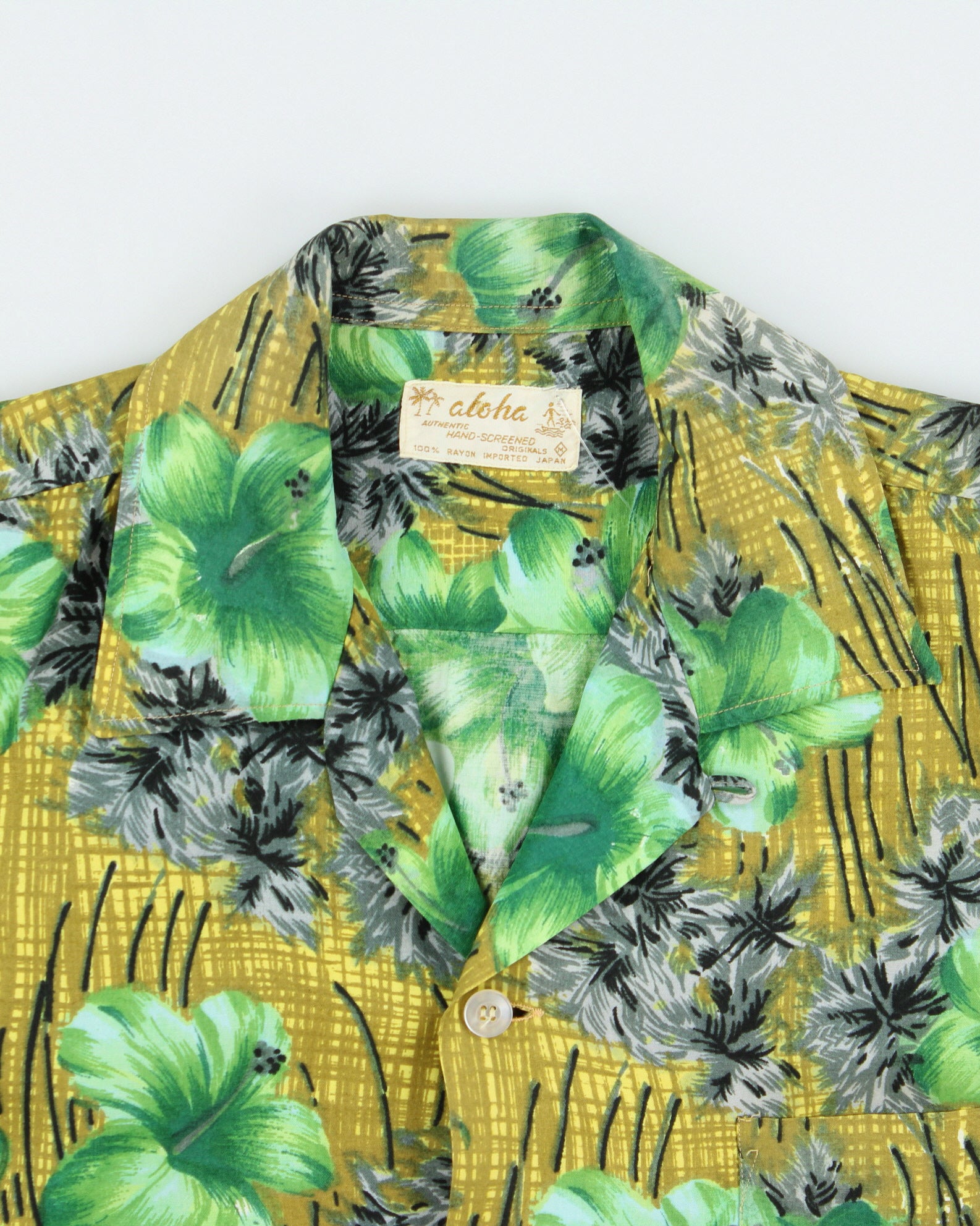 Vintage 1980s Aloha Authentic Hand-Screened Originals Floral Tiki Hawaiian Shirt - M