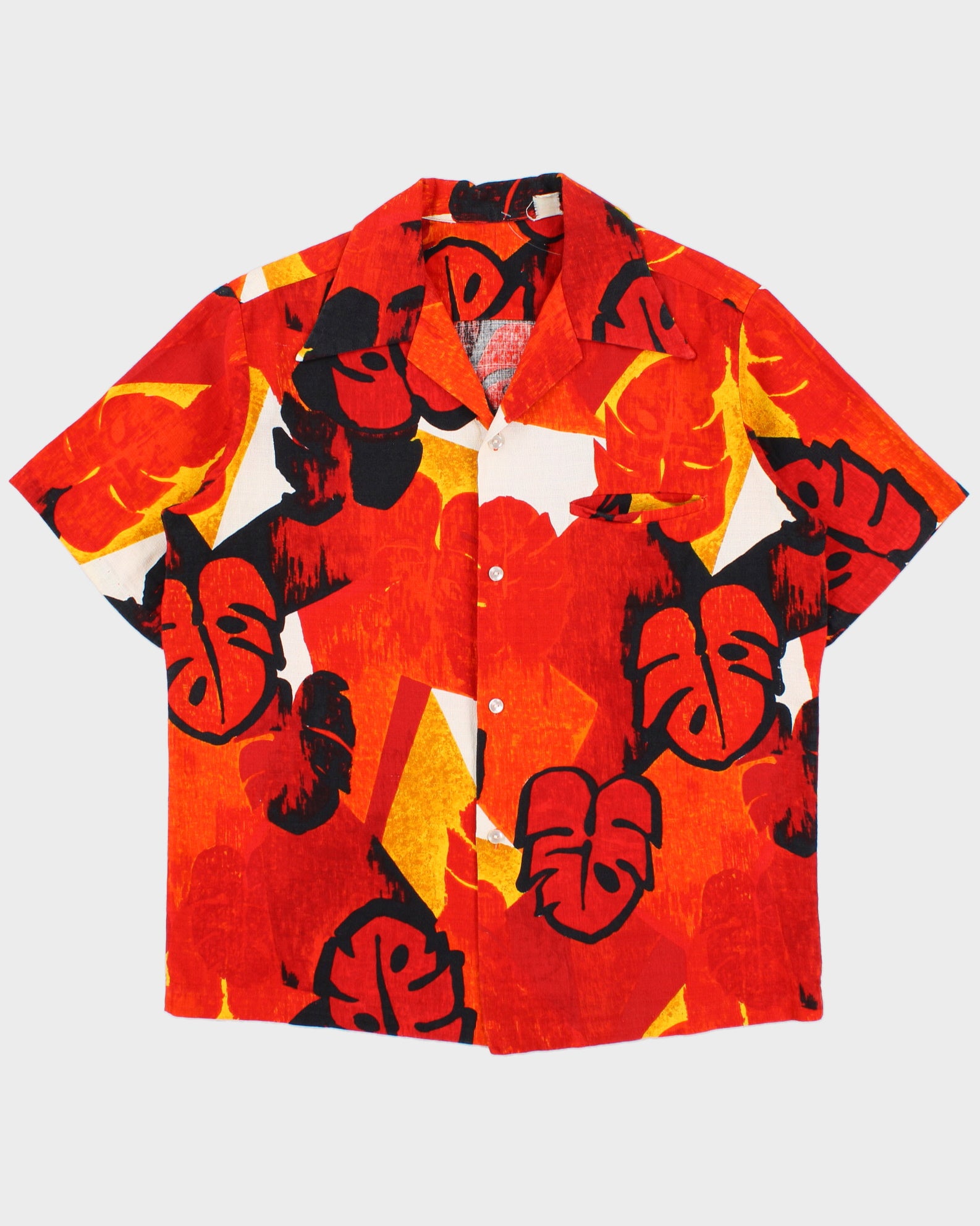 Vintage 1960s Tropical Hand Finished Made In Hawaii Bark Cloth Hawaiian Aloha Shirt - L