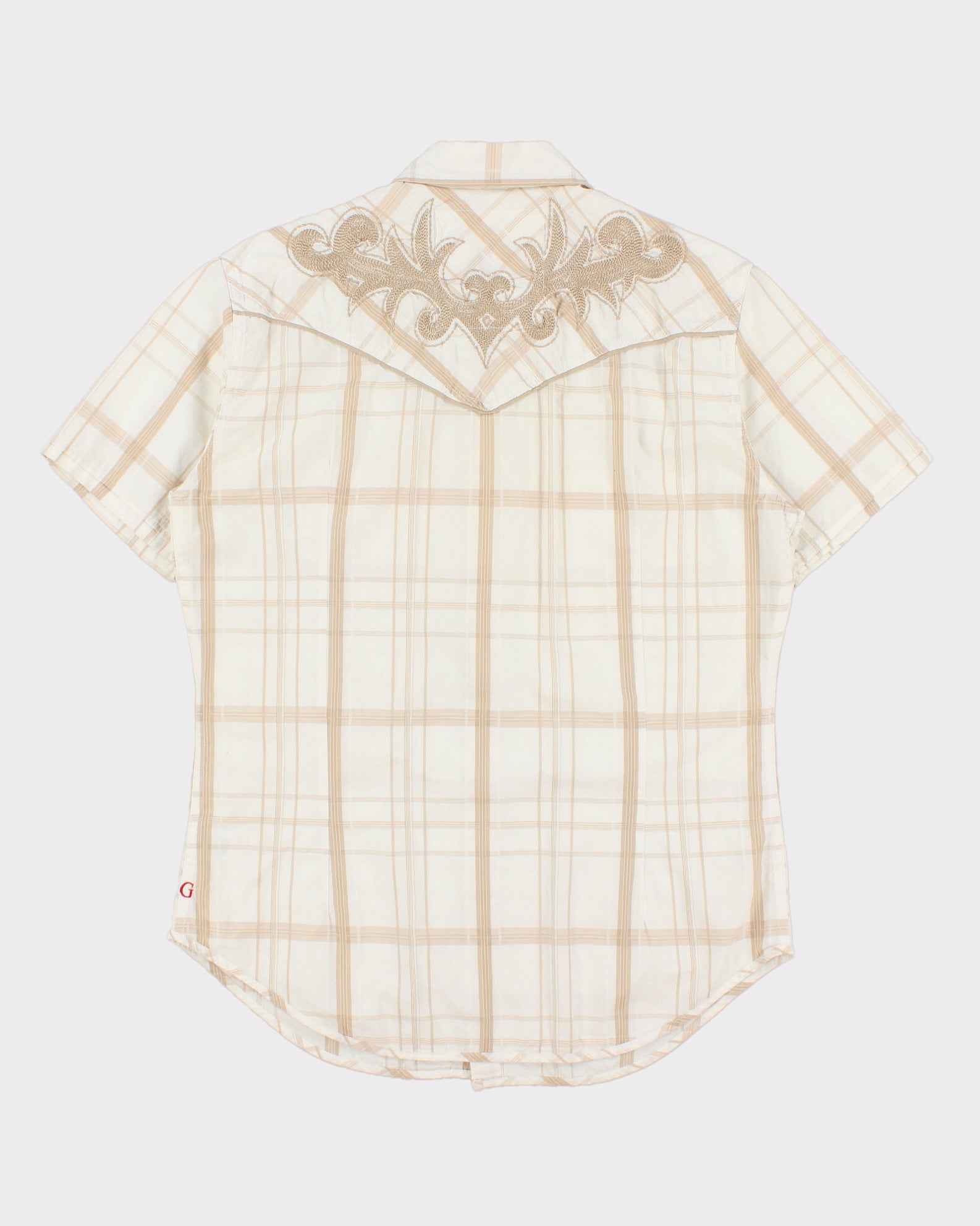 Vintage Y2K 00s Guess Plaid Embroidered Pearl Snap Button Short Sleeve Western Shirt - M