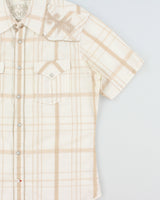 Vintage Y2K 00s Guess Plaid Embroidered Pearl Snap Button Short Sleeve Western Shirt - M