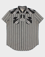 Vintage Diesel Striped Plaid Patch Pearl Snap Button Short Sleeve Western Shirt - XXL