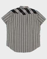 Vintage Diesel Striped Plaid Patch Pearl Snap Button Short Sleeve Western Shirt - XXL
