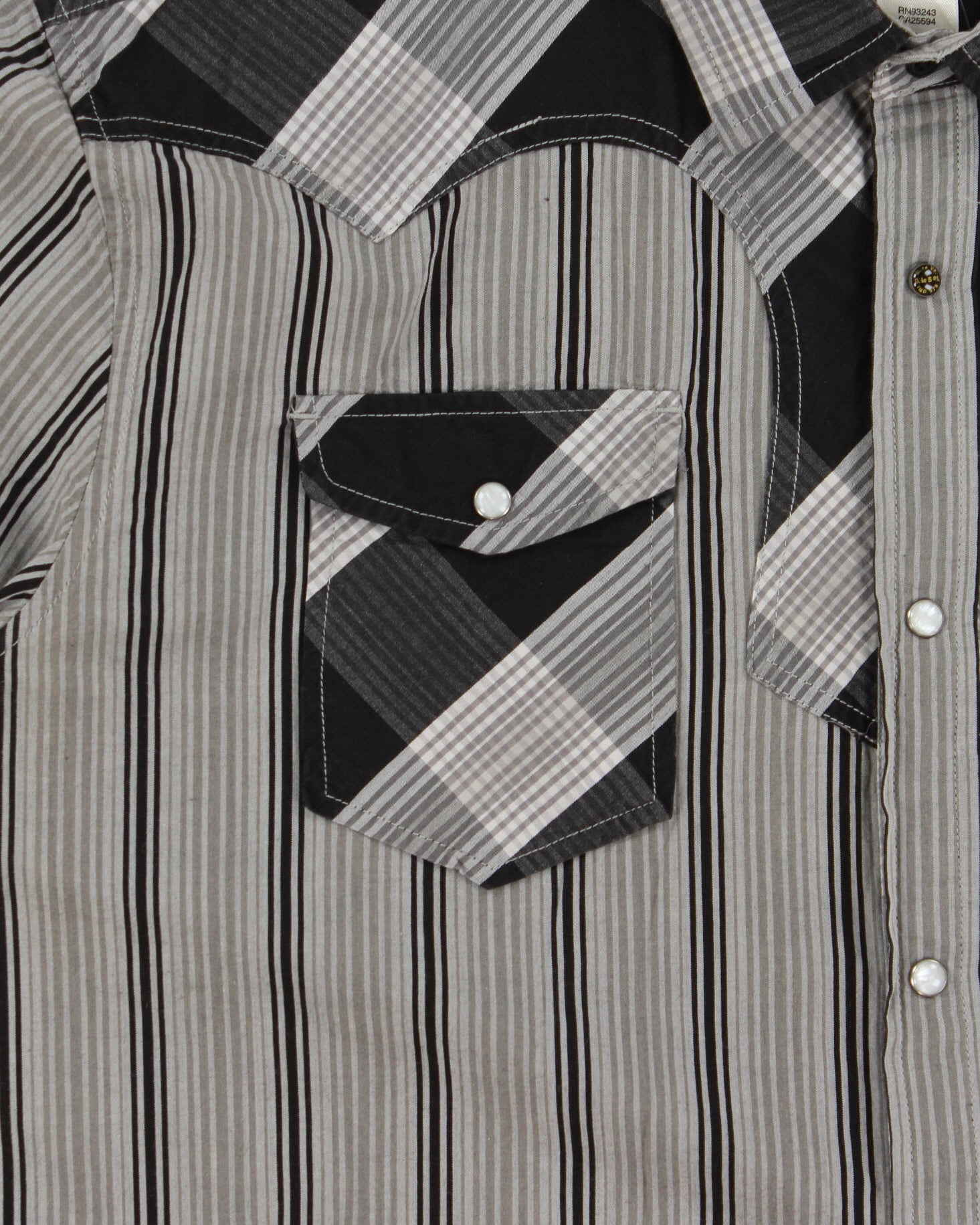 Vintage Diesel Striped Plaid Patch Pearl Snap Button Short Sleeve Western Shirt - XXL