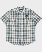 Vintage Harley Davidson Smokey Plaid Patch Embroidered Short Sleeve Biker Shirt - XL