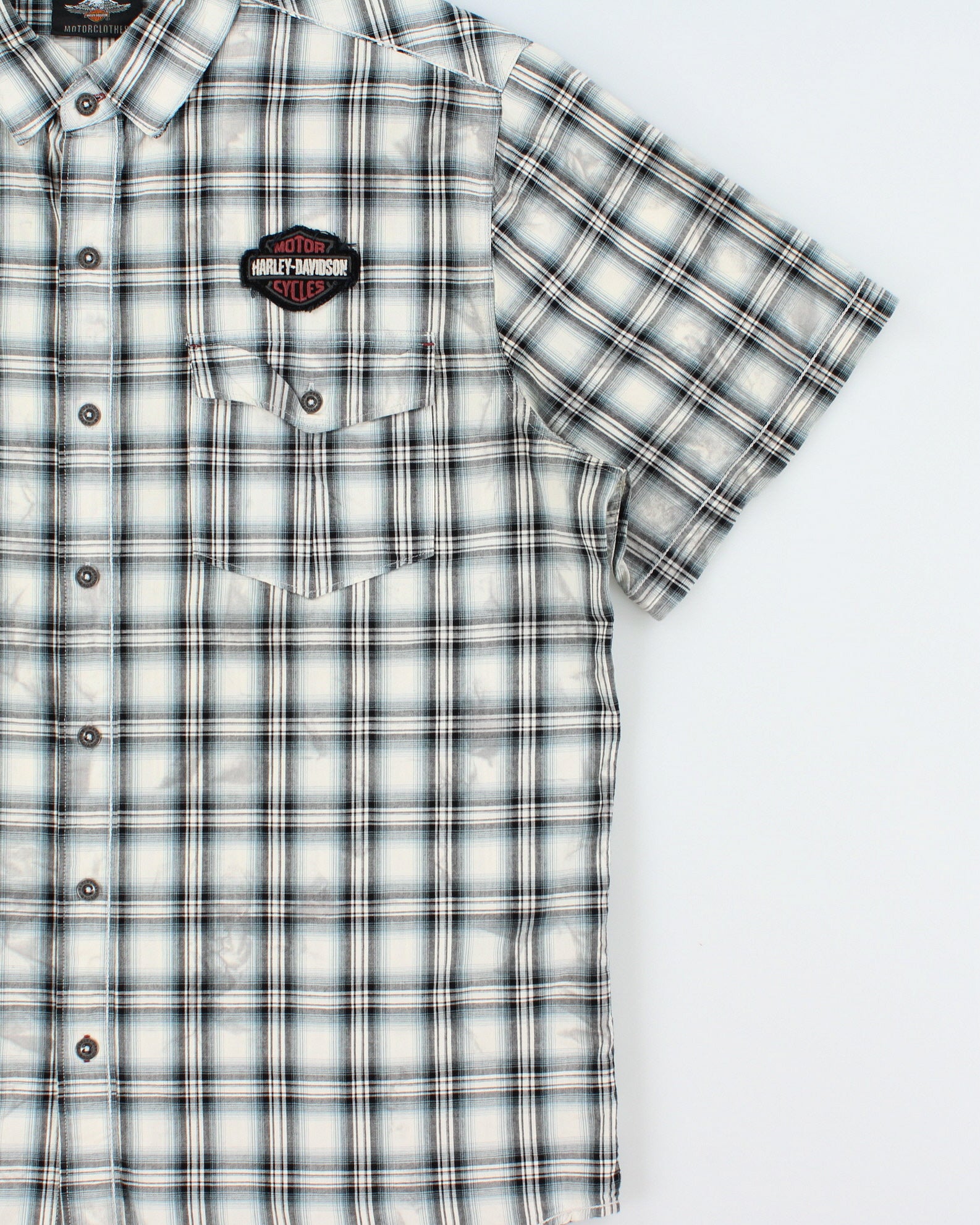 Vintage Harley Davidson Smokey Plaid Patch Embroidered Short Sleeve Biker Shirt - XL