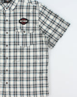 Vintage Harley Davidson Smokey Plaid Patch Embroidered Short Sleeve Biker Shirt - XL