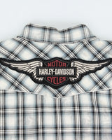Vintage Harley Davidson Smokey Plaid Patch Embroidered Short Sleeve Biker Shirt - XL