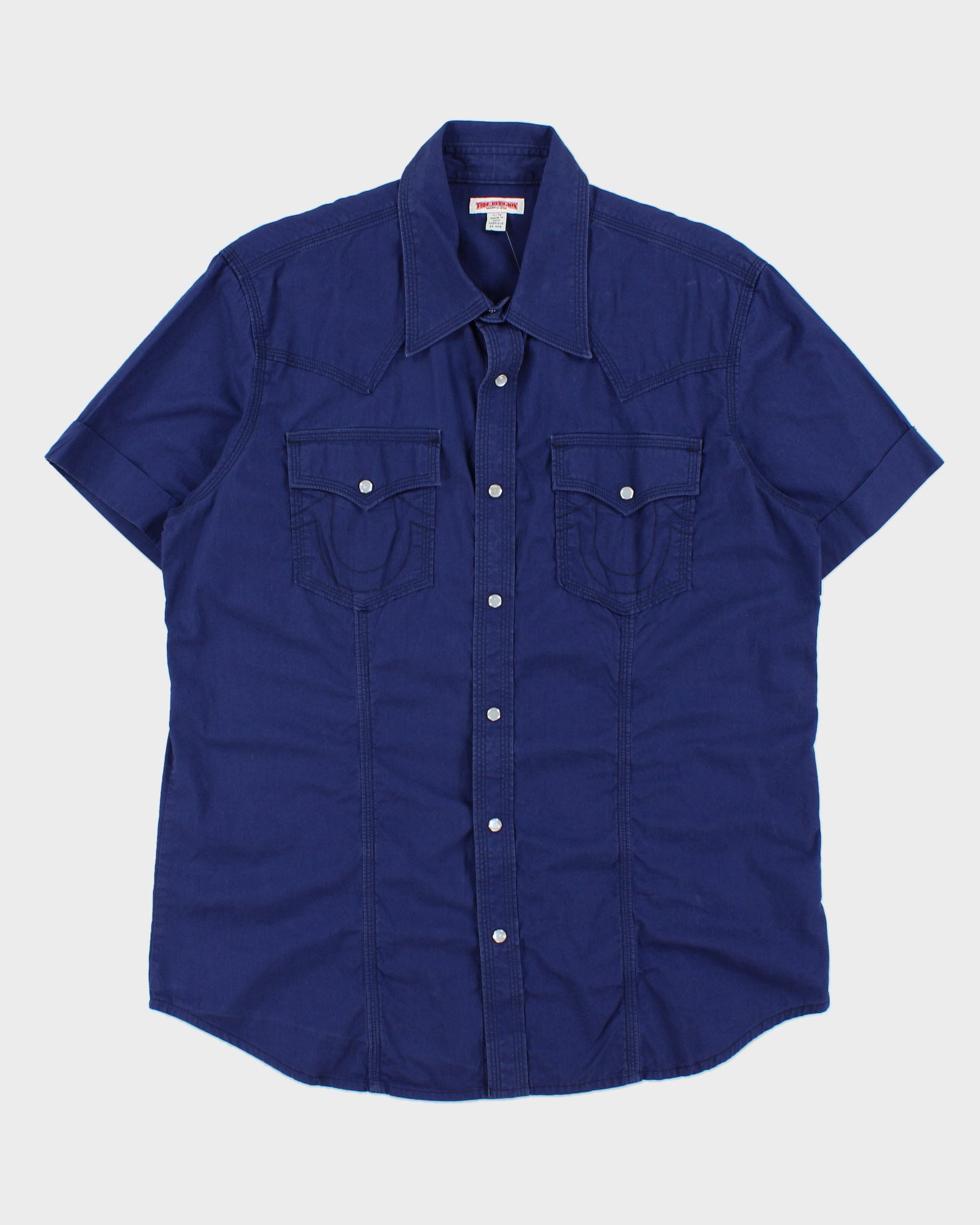 Vintage True Religion Chain Stitch Pearl Snap Button Short Sleeve Western Shirt - XL