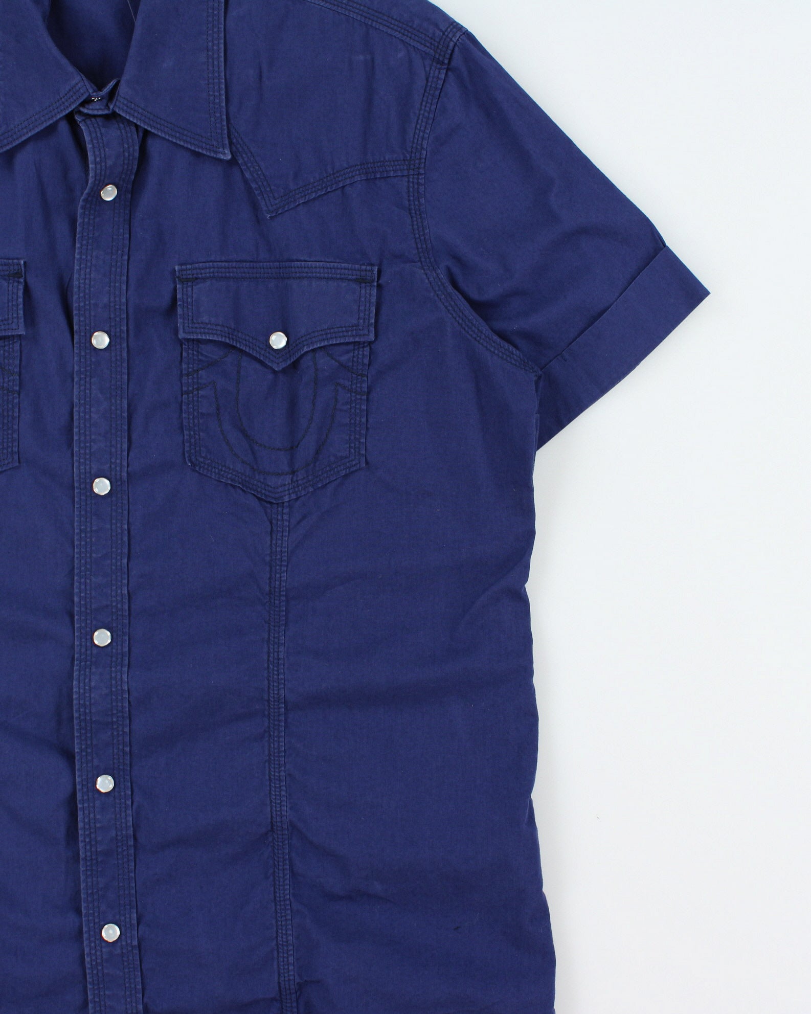 Vintage True Religion Chain Stitch Pearl Snap Button Short Sleeve Western Shirt - XL