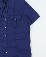 Vintage True Religion Chain Stitch Pearl Snap Button Short Sleeve Western Shirt - XL