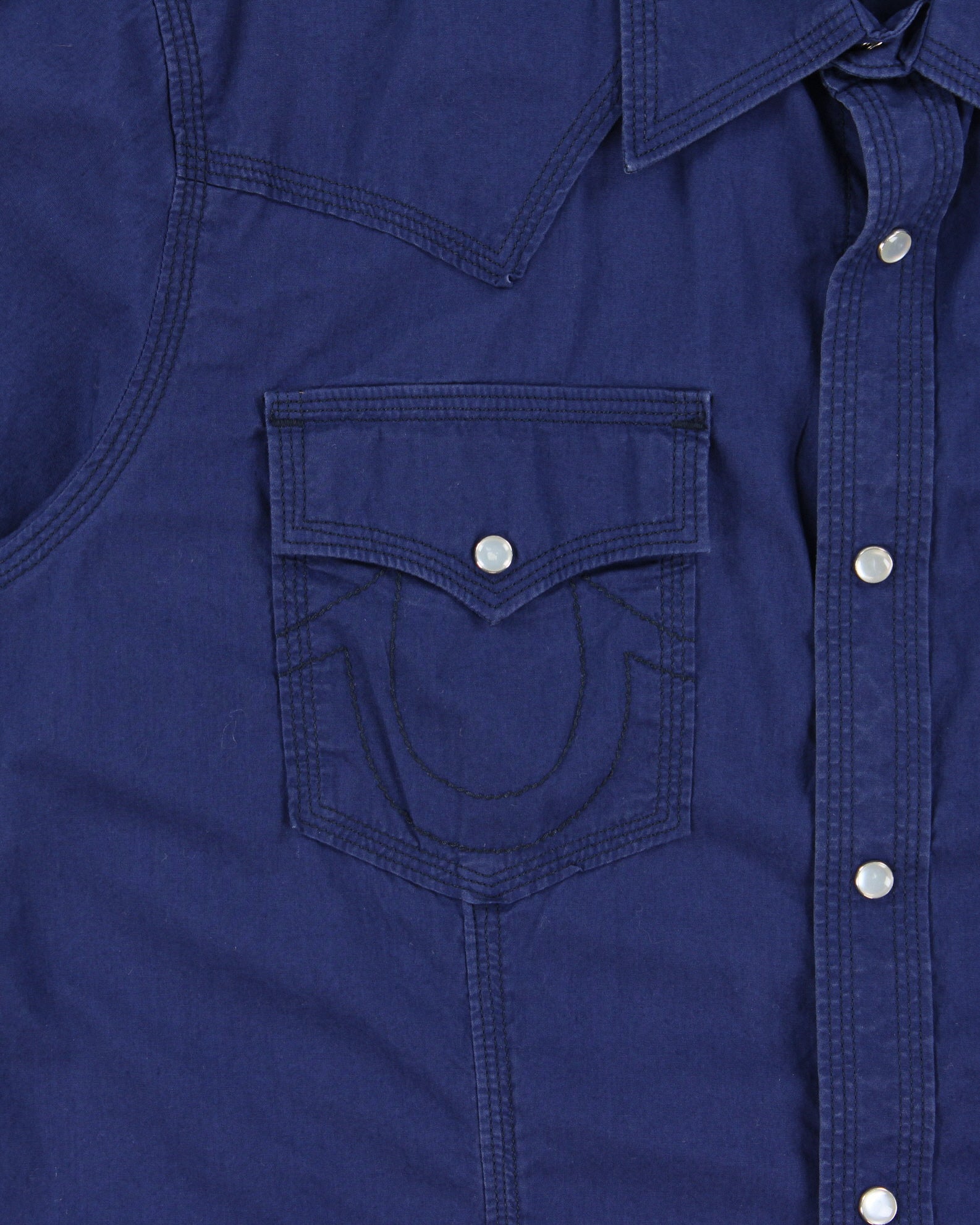 Vintage True Religion Chain Stitch Pearl Snap Button Short Sleeve Western Shirt - XL