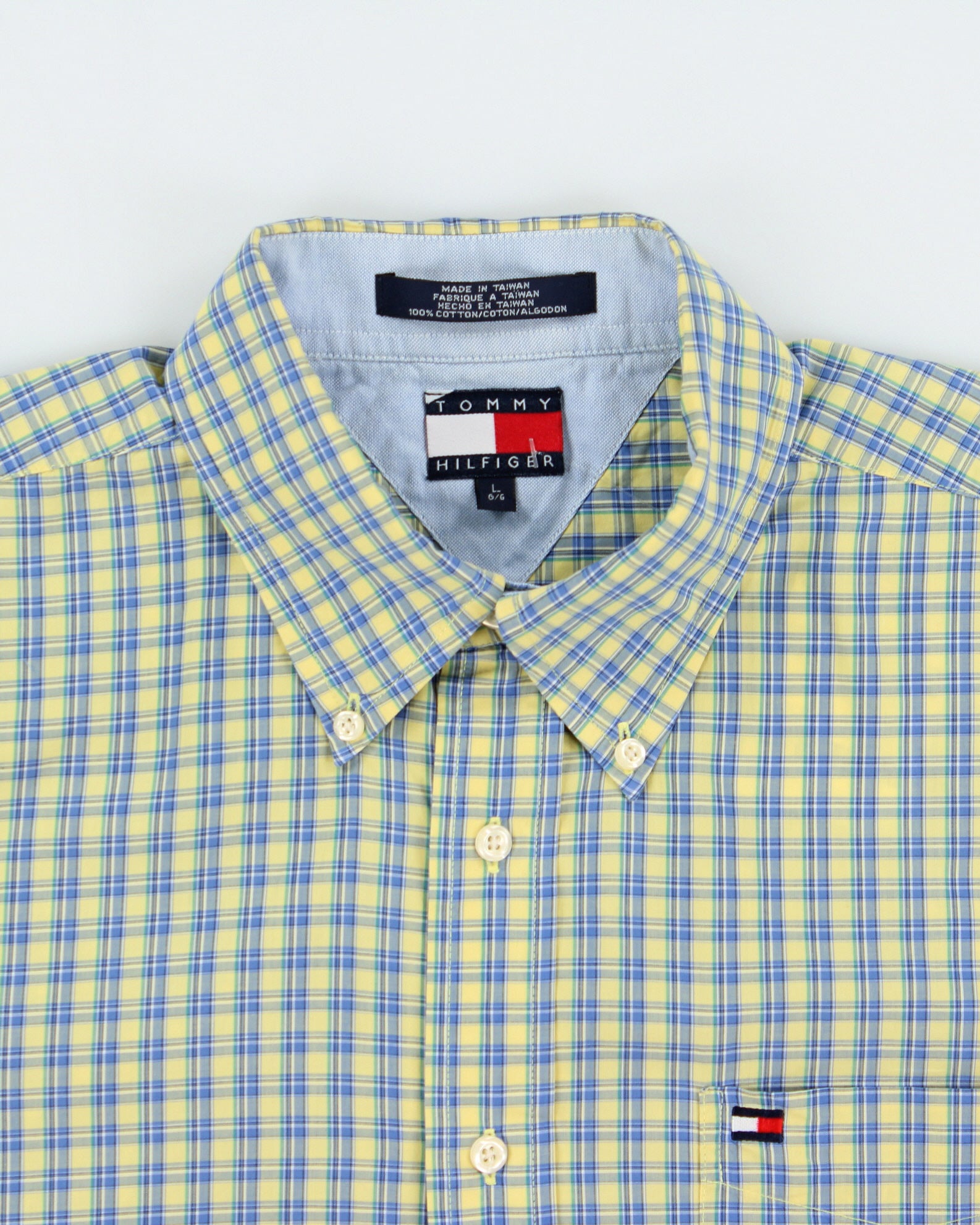 Vintage 1990s Tommy Hilfiger Plaid Classic Fit Short Sleeve Shirt - L