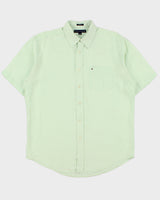 Vintage Tommy Hilfiger Mint Green Ocean Washed Linen Relaxed Fit Short Sleeve Shirt - M