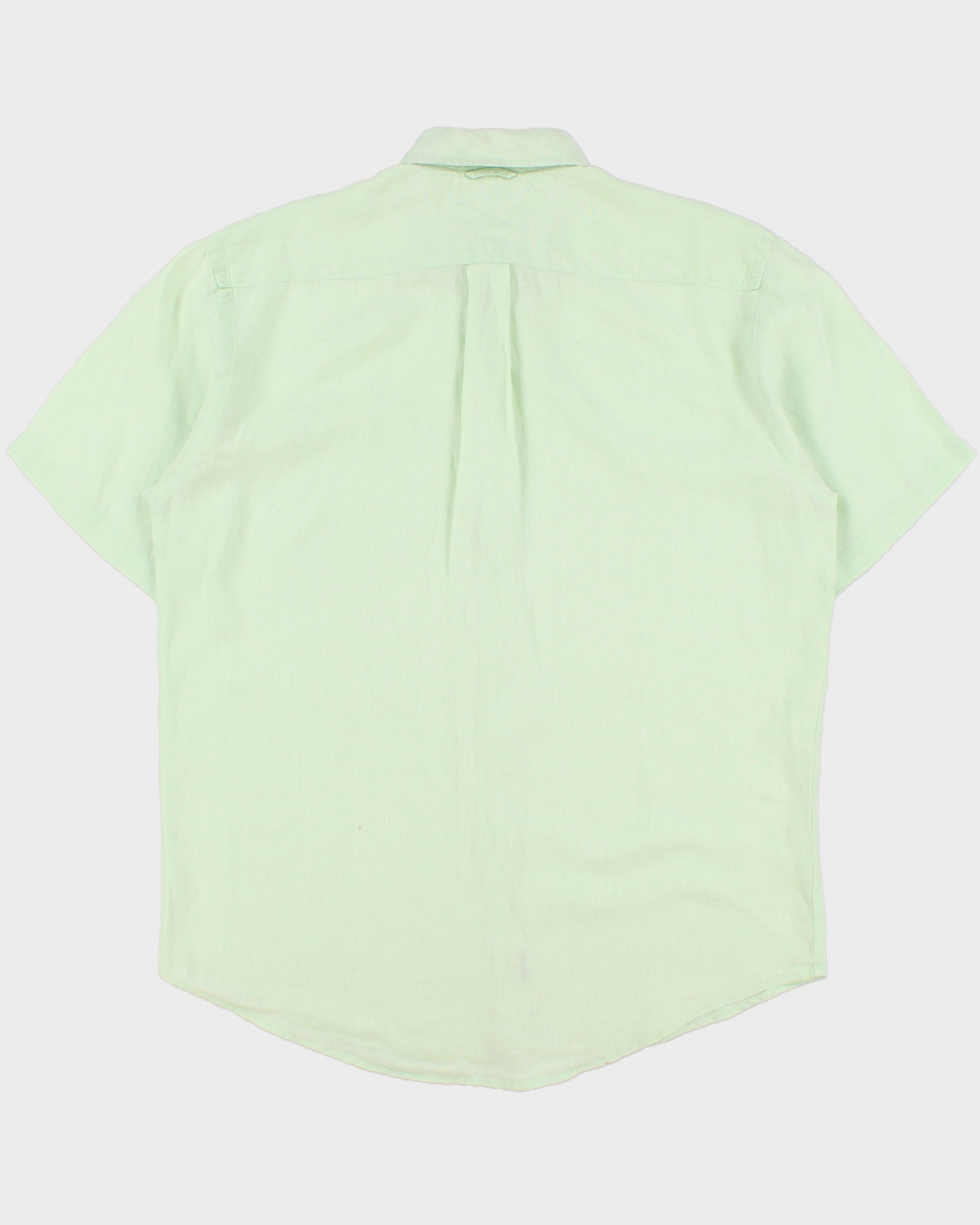 Vintage Tommy Hilfiger Mint Green Ocean Washed Linen Relaxed Fit Short Sleeve Shirt - M