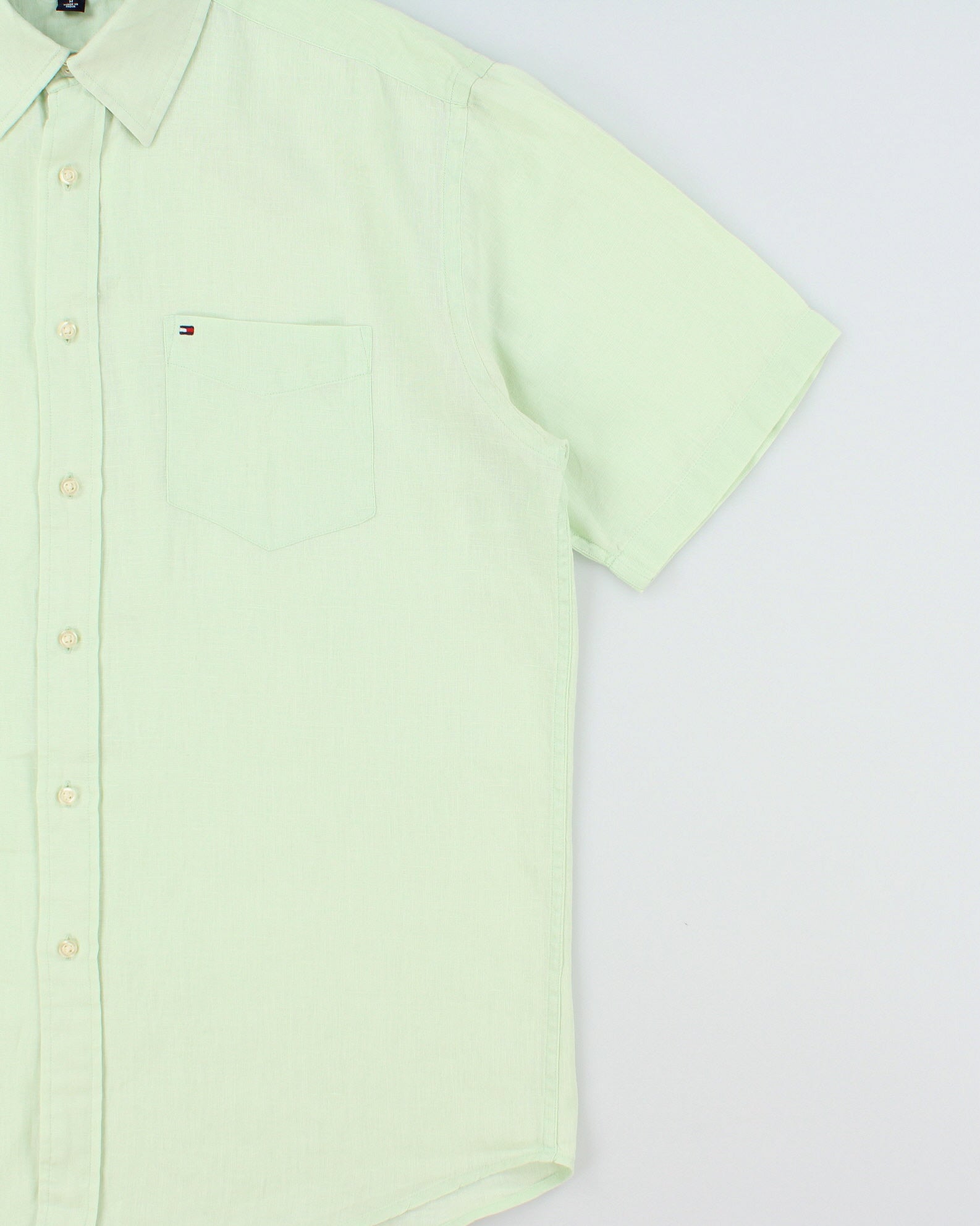 Vintage Tommy Hilfiger Mint Green Ocean Washed Linen Relaxed Fit Short Sleeve Shirt - M
